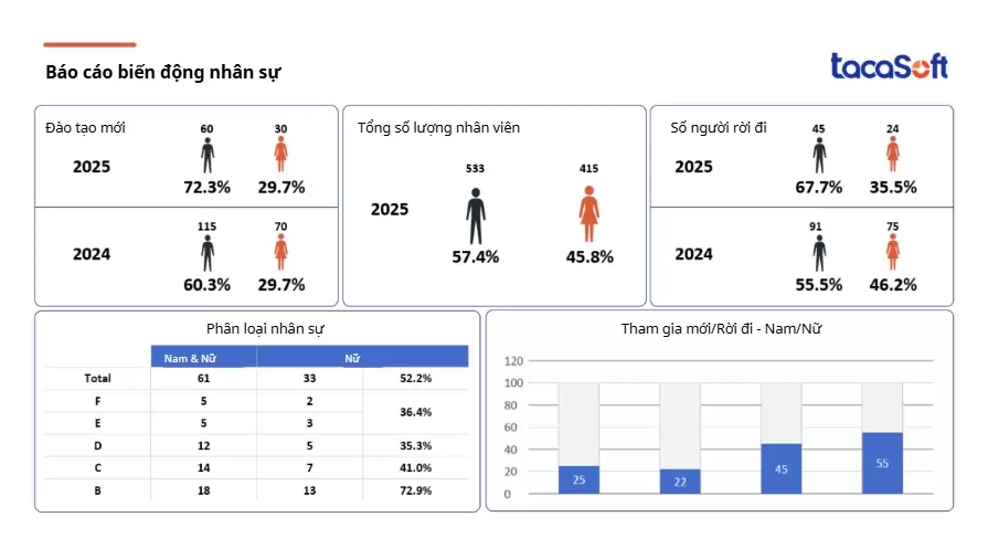Mẫu báo cáo biến động nhân sự theo vị trí công việc qua các năm
