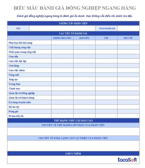 Mẫu báo cáo đánh giá nhân sự giữa đồng nghiệp đơn giản nhất