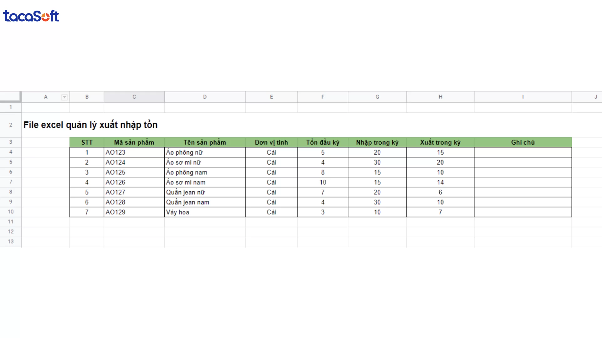 mẫu báo cáo xuất nhập tồn bằng excel