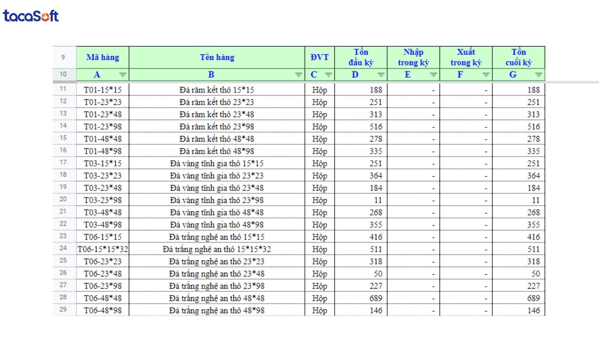 mẫu báo cáo xuất nhập tồn bằng excel
