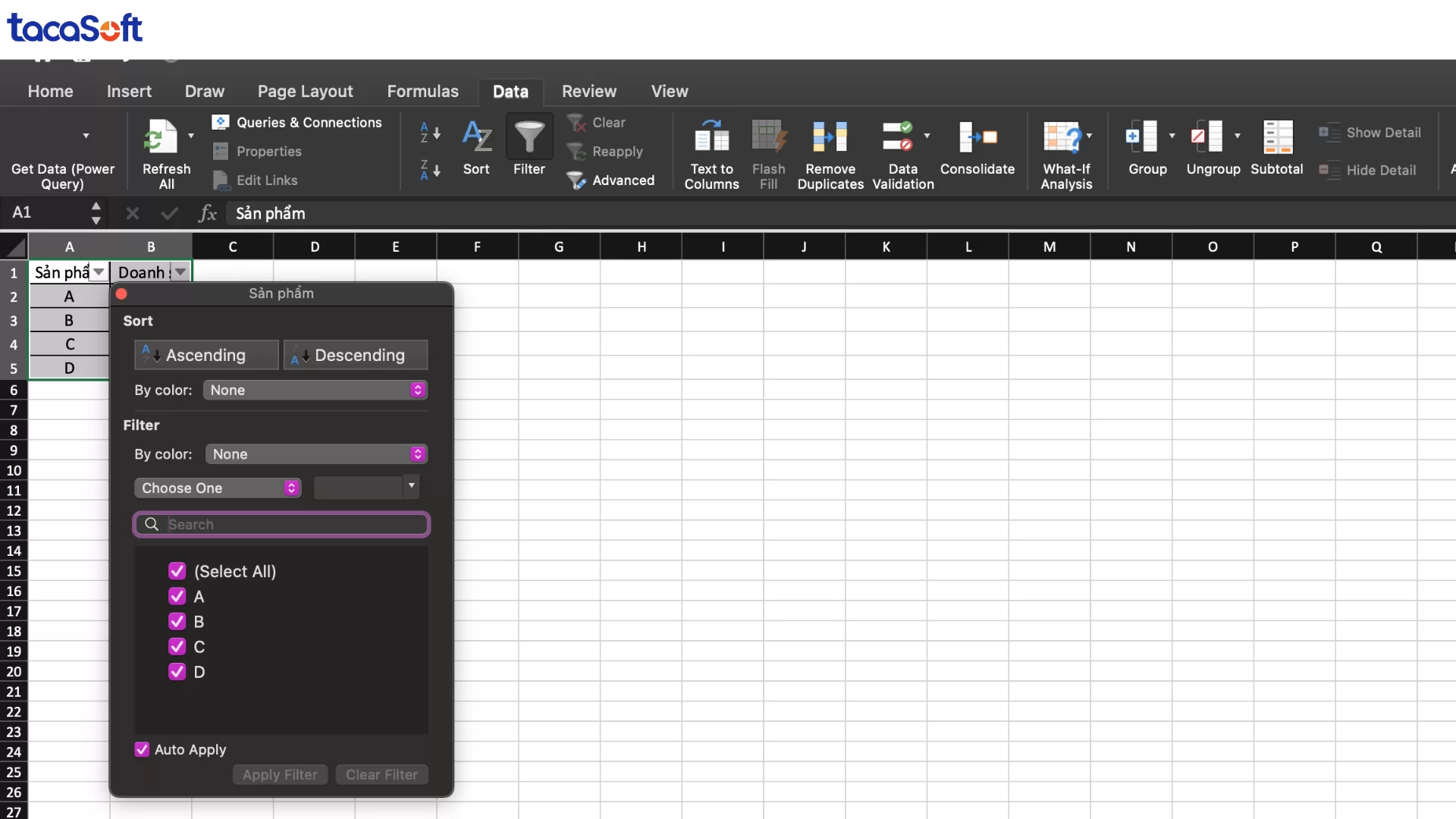lọc dữ liệu trong excel
