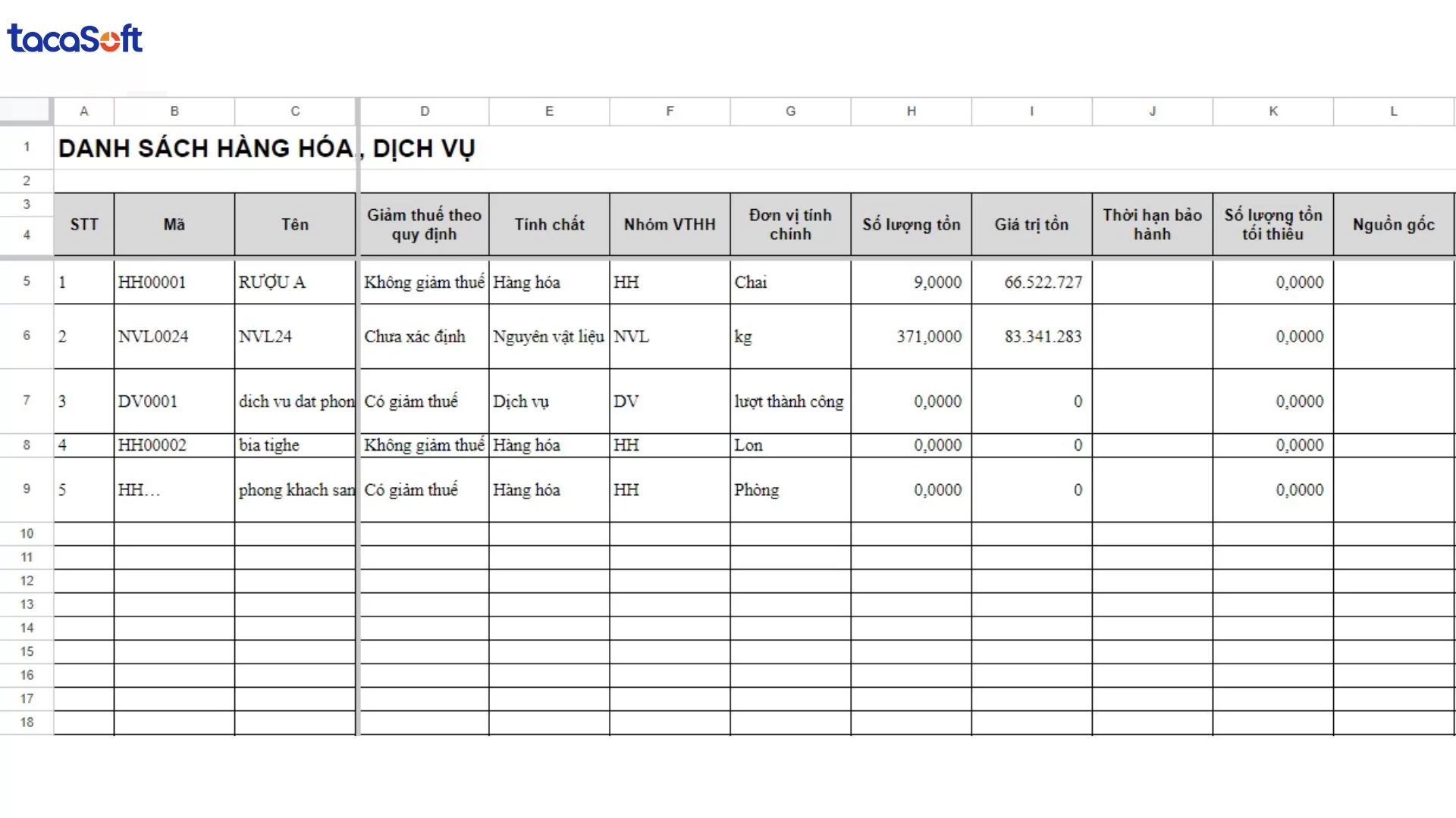 mẫu báo cáo xuất nhập tồn bằng excel