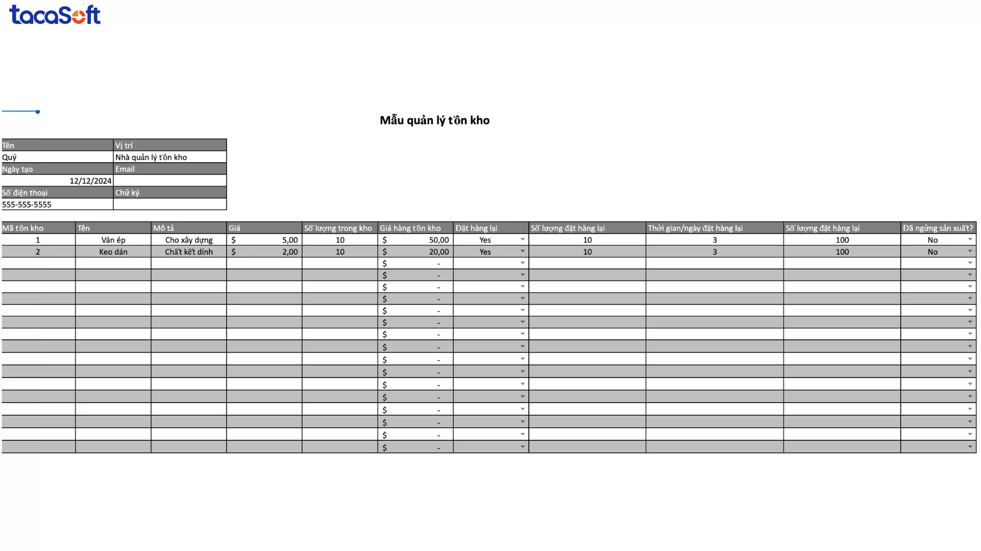 mẫu báo cáo sản xuất