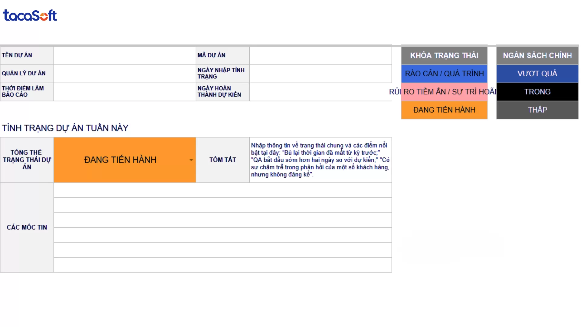 báo cáo tiến độ dự án