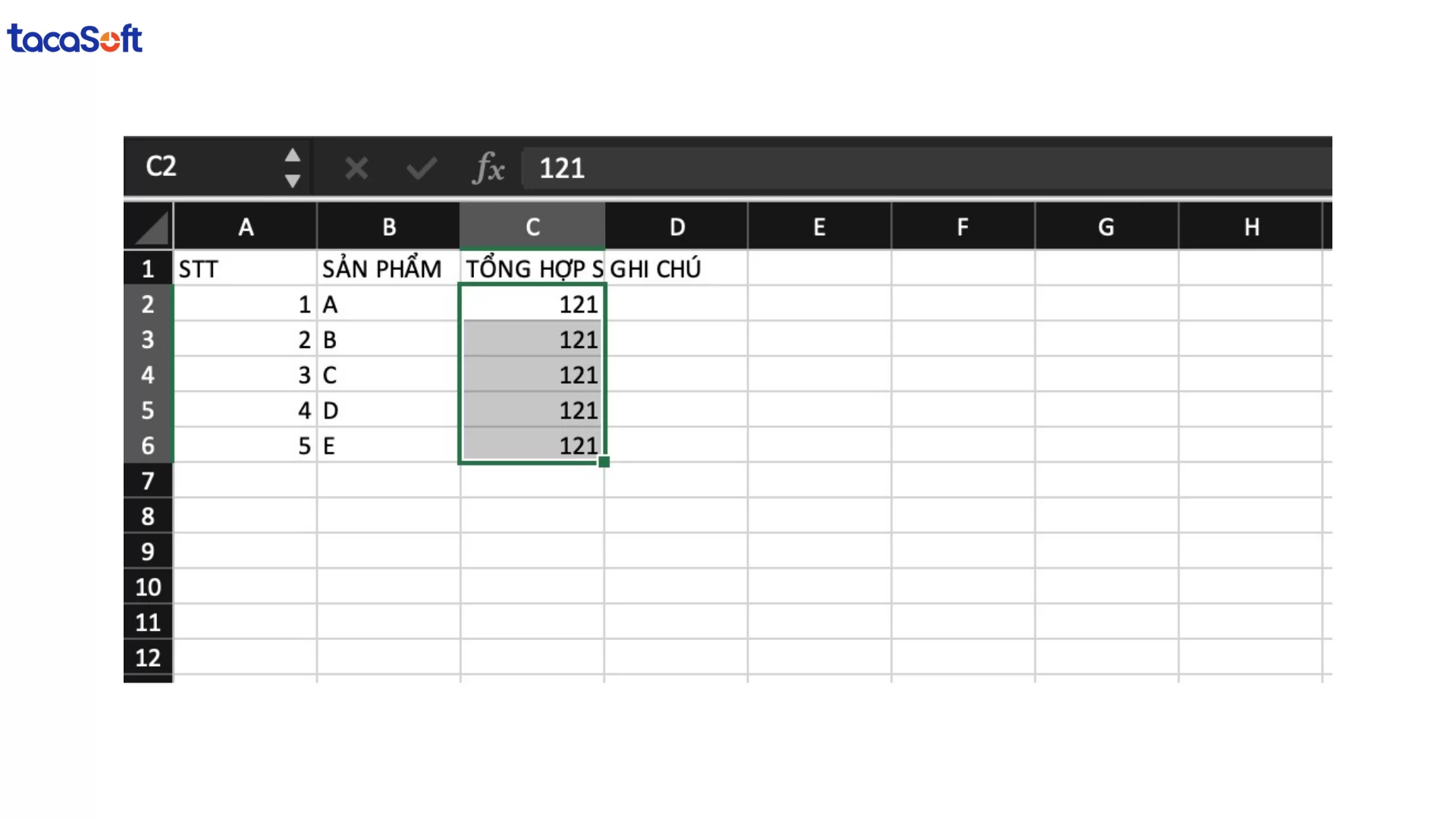 tổng hợp dữ liệu trong excel