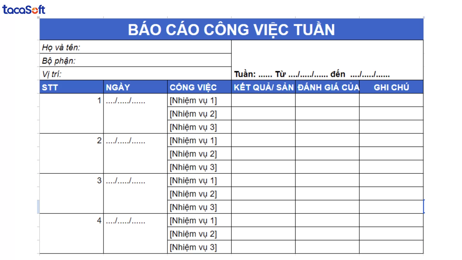 Mẫu báo cáo công việc