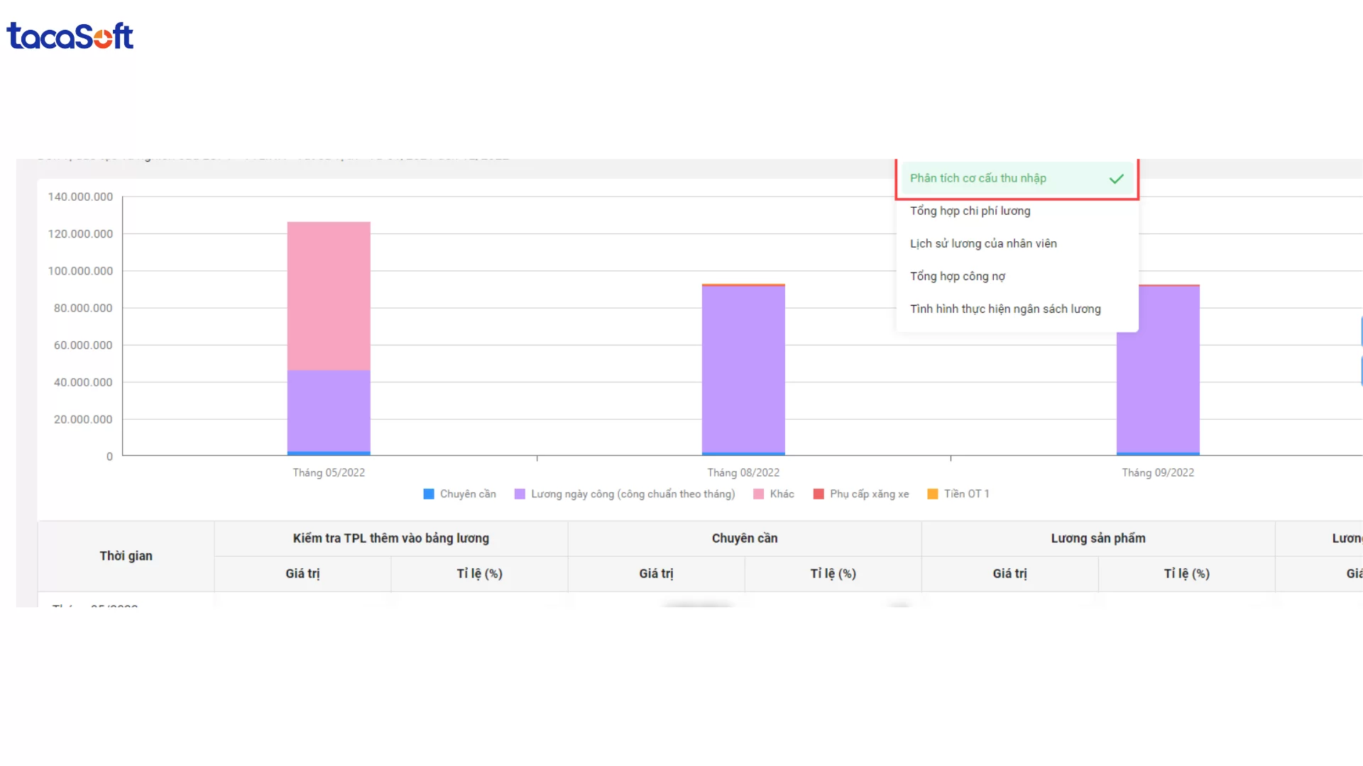 báo cáo chi phí lương