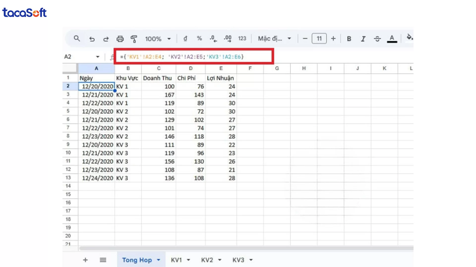 tổng hợp dữ liệu từ nhiều sheet trong Google Sheet