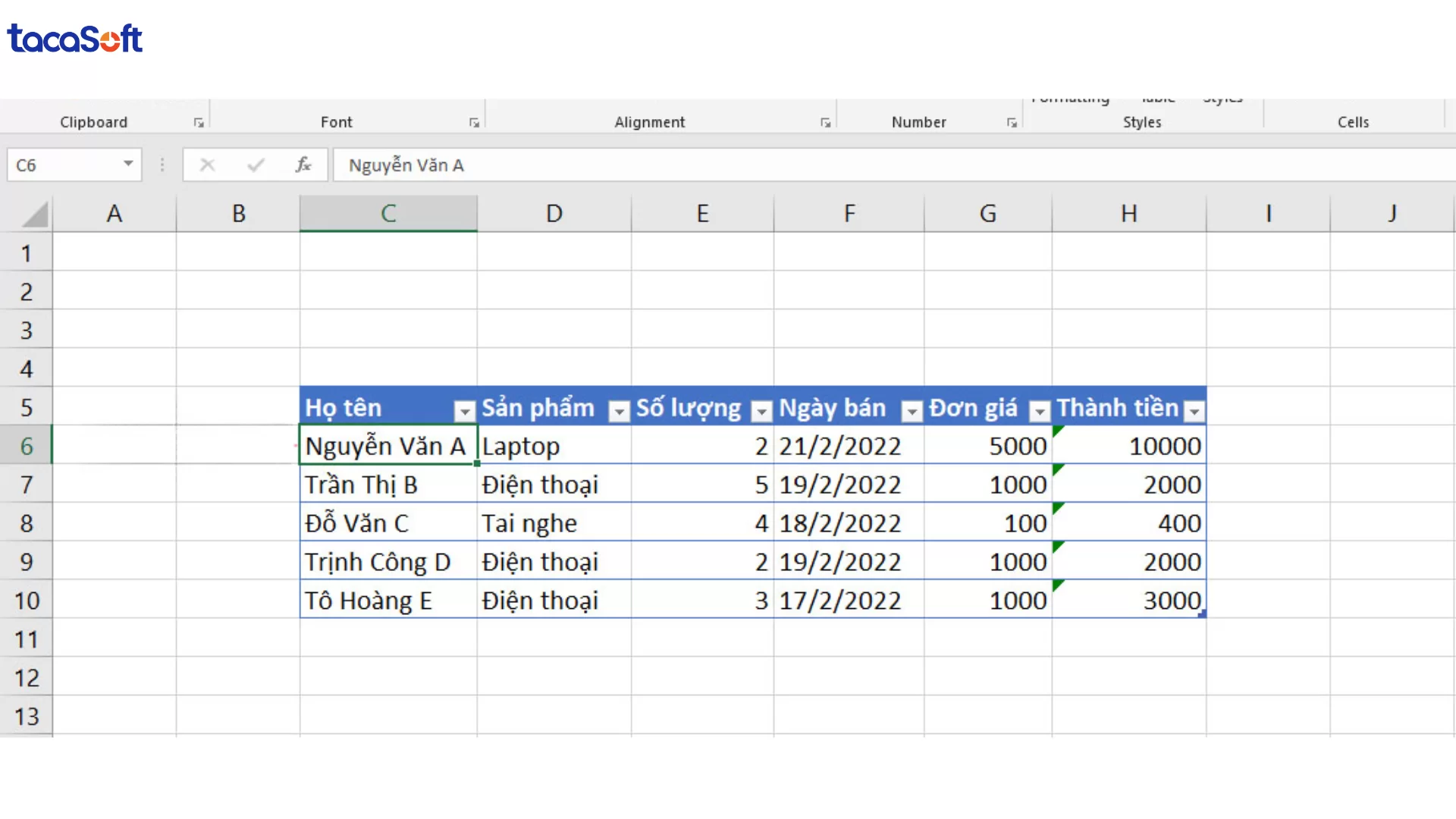thống kê dữ liệu trong excel