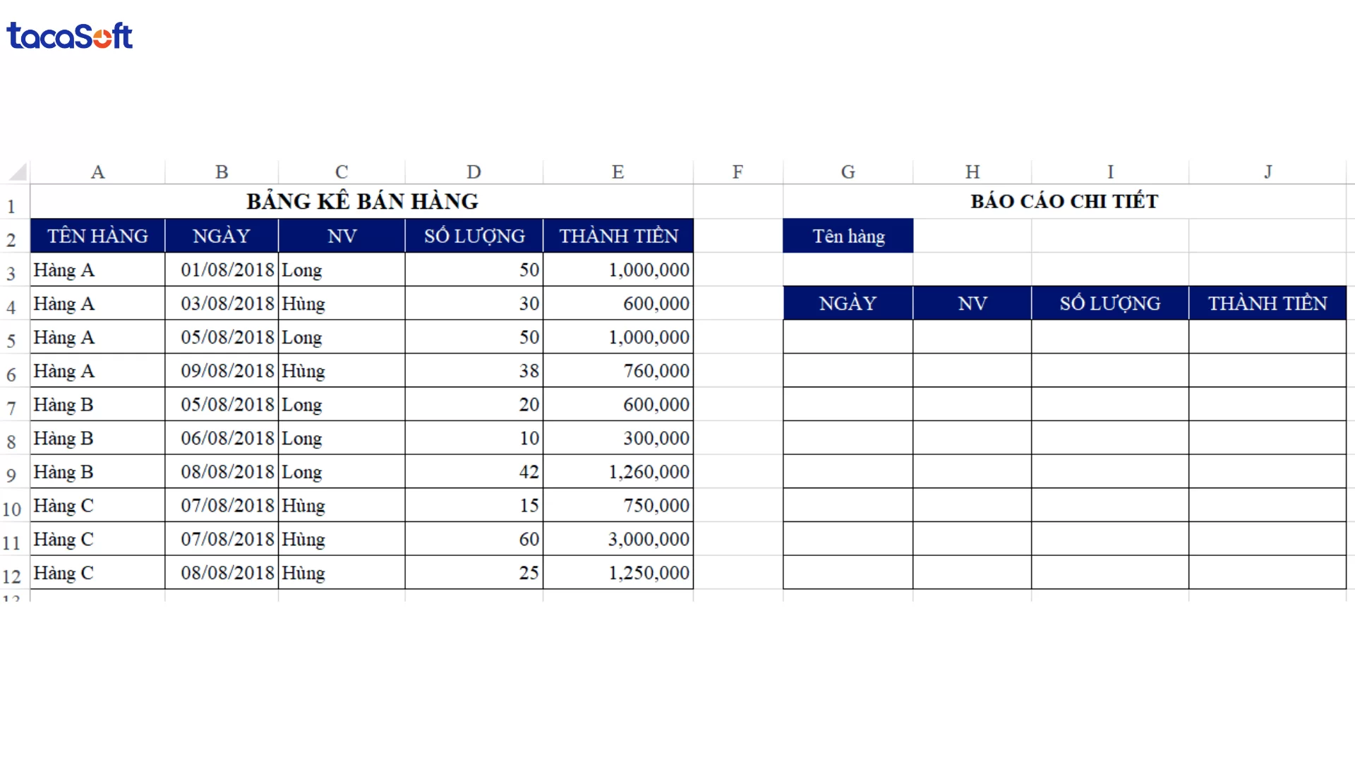tạo báo cáo tự động trong excel