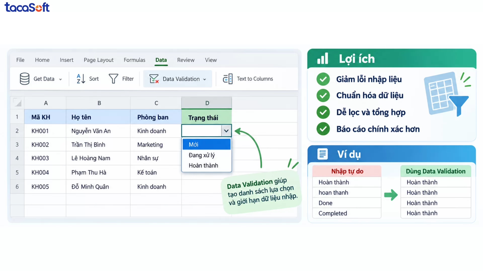quản lý dữ liệu bằng excel